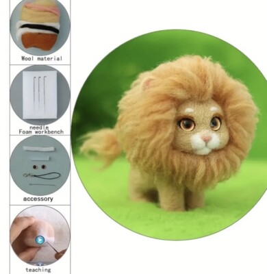 Needle Felting Lion DIY Wool Kit 3D Set Arts Crafts Beginner Cute Plush Craft