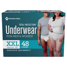 Member's Mark Total Protection Underwear for Men and Women, Size - XXL (48 ct.)