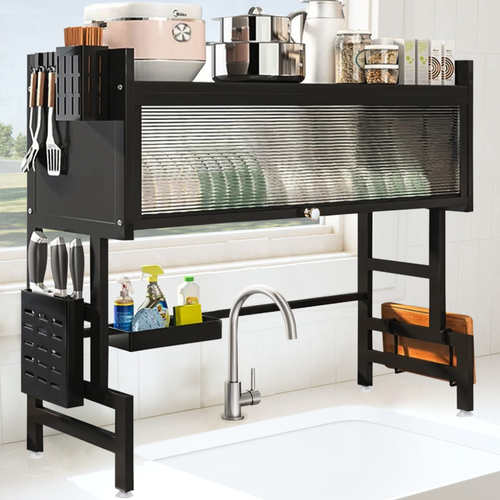 Over The Sink Dish Drying Rack Carbon Steel Space Saving Above for Kitchen - Picture 3 of 24