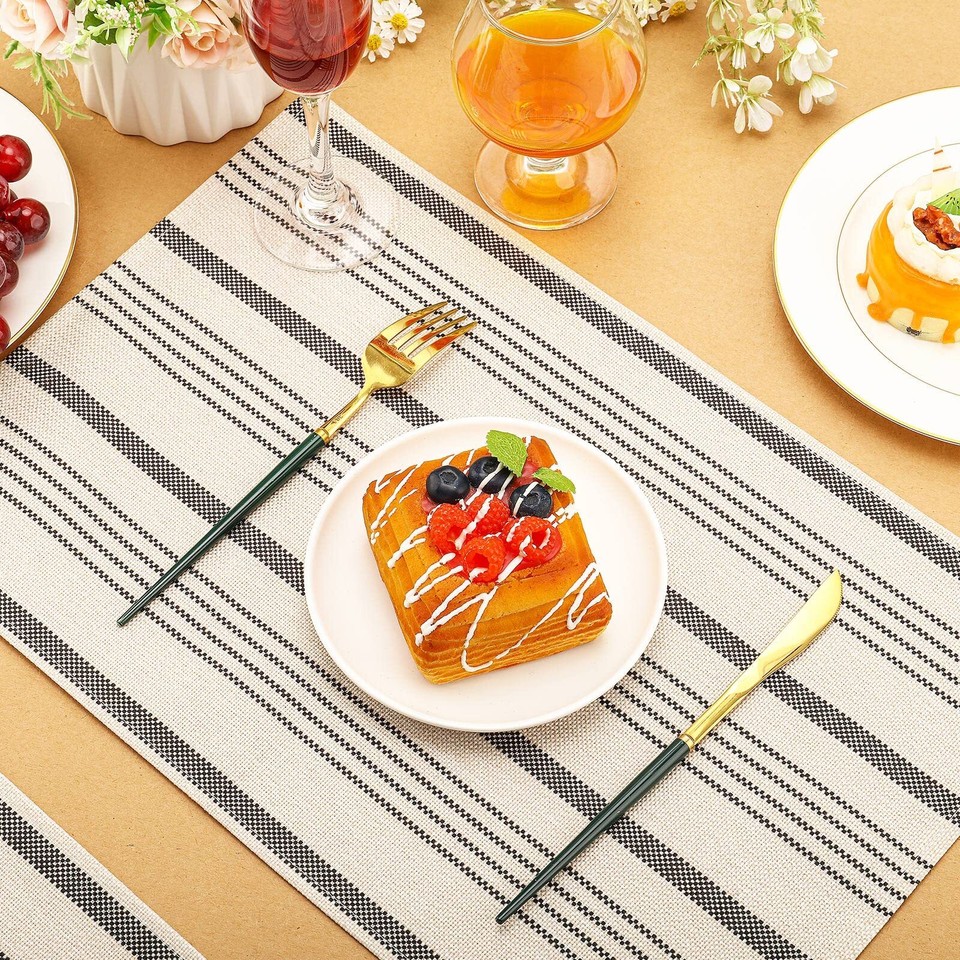 Set of 4 Farmhouse Gray and White Placemats Boho Striped Table Mats for