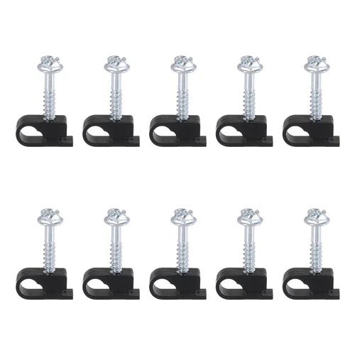 10pcs Single Coaxial Cable Clips 1/4" (6mm) Screw Clip Wire Cable Holder Black