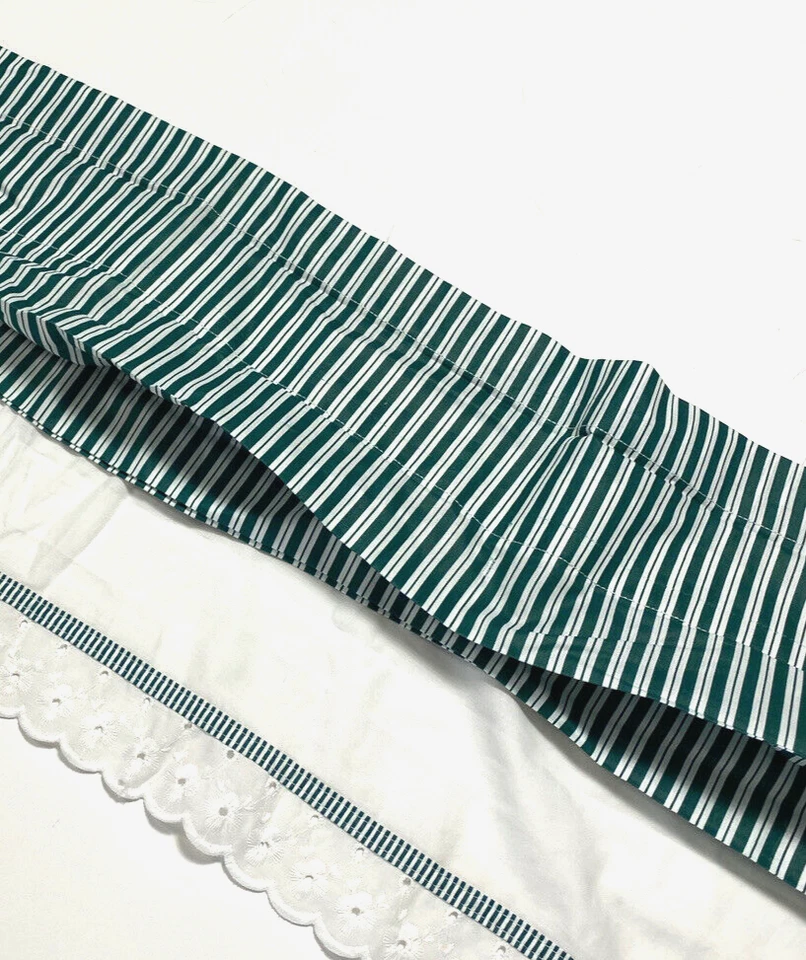1 cenefa cortina vintage verde blanco a rayas ojales de encaje cabaña clásica Foto 3 de 4
