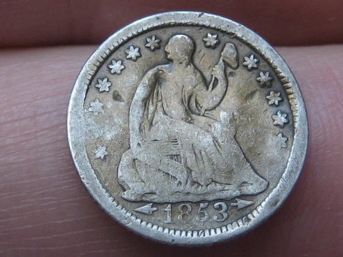 1853 P Seated Liberty Half Dime- Philadelphia, With Arrows, VG/Fine Details