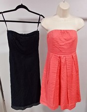 Lot of (2) J. Crew Strapless Embossed Dresses in Black & Coral Size 0