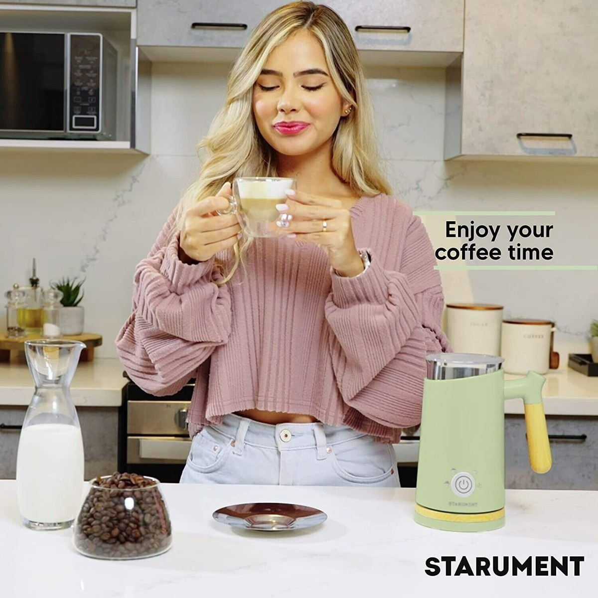 Starument Electric Milk Frother & Heater – Automatic Foamer For Coffee, Green (Used)