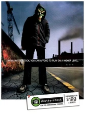 2007 Shutterstock Flat Fee Dimensional Thinking Green Mask Guy Print Ad