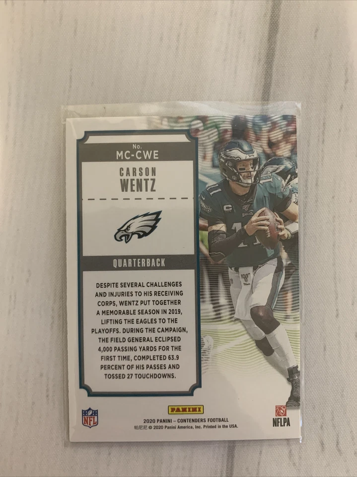2020 Panini Contenders MVP Carson Wentz #MC-CWE - Image 2 of 2