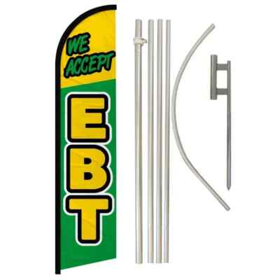 We Accept EBT Windless Full Curve Advertising Banner Flag & Pole Kit