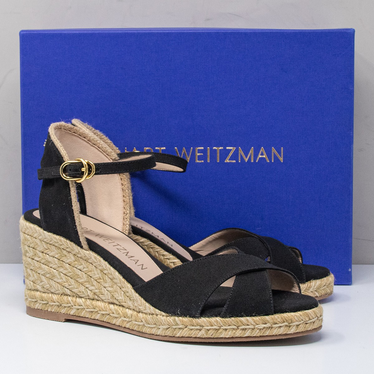 Stuart Weitzman Mirela Black Suede Espadrilles, Size B