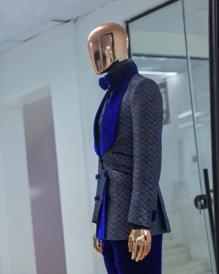 Trajes de diseño nuevos para hombre 2 piezas chal solapa doble pecho boda banquete ropa Foto 2 de 4