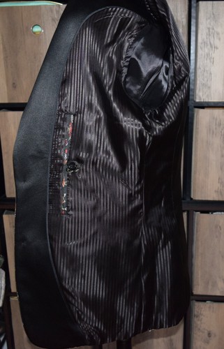 Chaqueta blazer esmoquin 2 botones jacquard floral metálico mezcla asos solapas negras 36R - Imagen 9 de 11