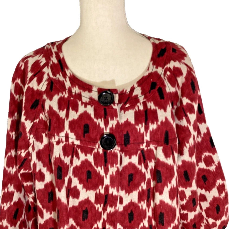 CHAQUETA BLAZER MICHAEL KORS MUJER PLUS 2X CORTA LINO ROJA BEIGE ABSTRUCT FLORAL Foto 2 de 4