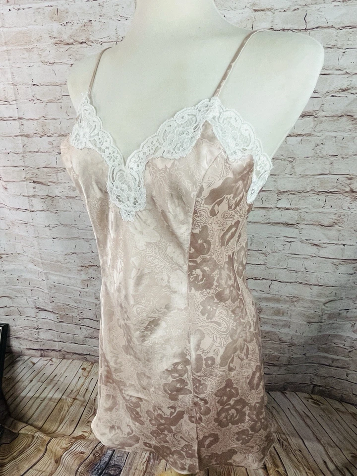 Lencería Babydoll Vintage Coqueta Negligee Nighty Rosa Polvoriento Encaje Brocado Talla 8 Foto 4 de 4