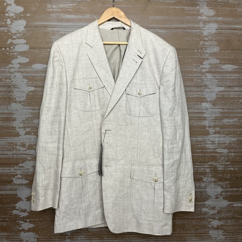 Perry Ellis NWT 100% Linen Blazer Suit Jacket Classic Easter Work Wear Mens 46R