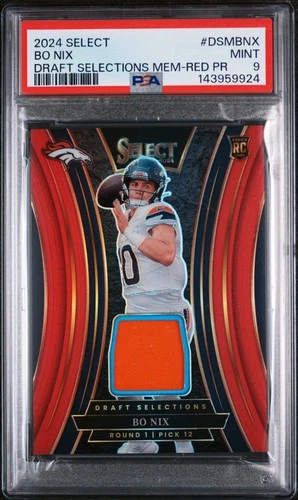 2024 Panini Select Draft Selections Memorabilia #DSMBNX Bo Nix Red PSA 9