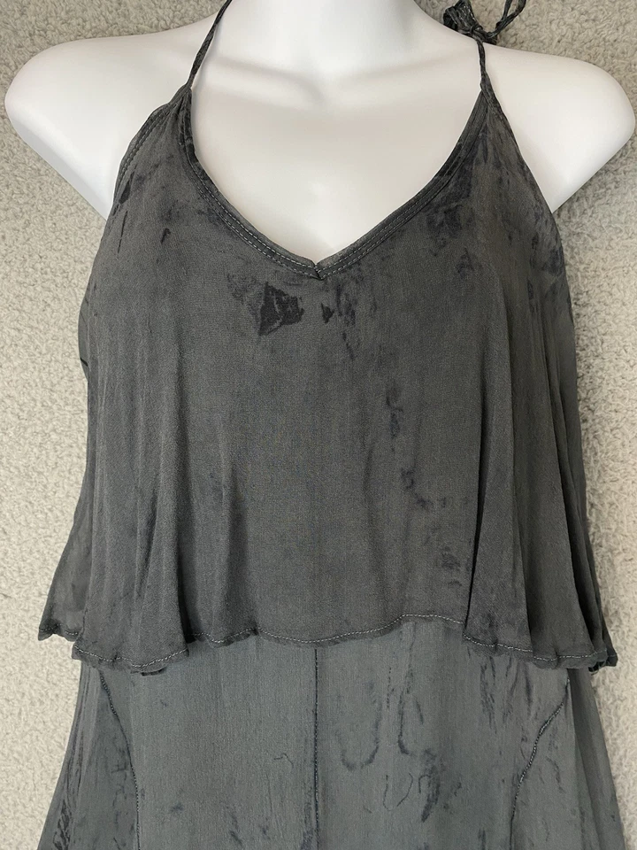 GYPSY 05 Whimsy Boho Womens S Gray Pink Tie Dye Layered Silk Lined Maxi Dress - Image 2 of 4