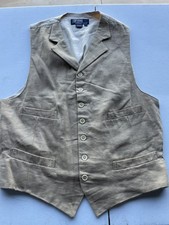Polo Ralph Lauren Linen Herringbone Vest Mens Size L Tan Vintage Suit Waistcoat