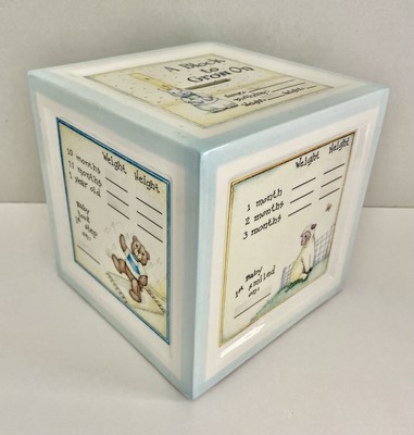 VTG 1998  A Block To Grow On  Child to Cherish Ceramic Boys Bank by Perine Lowe