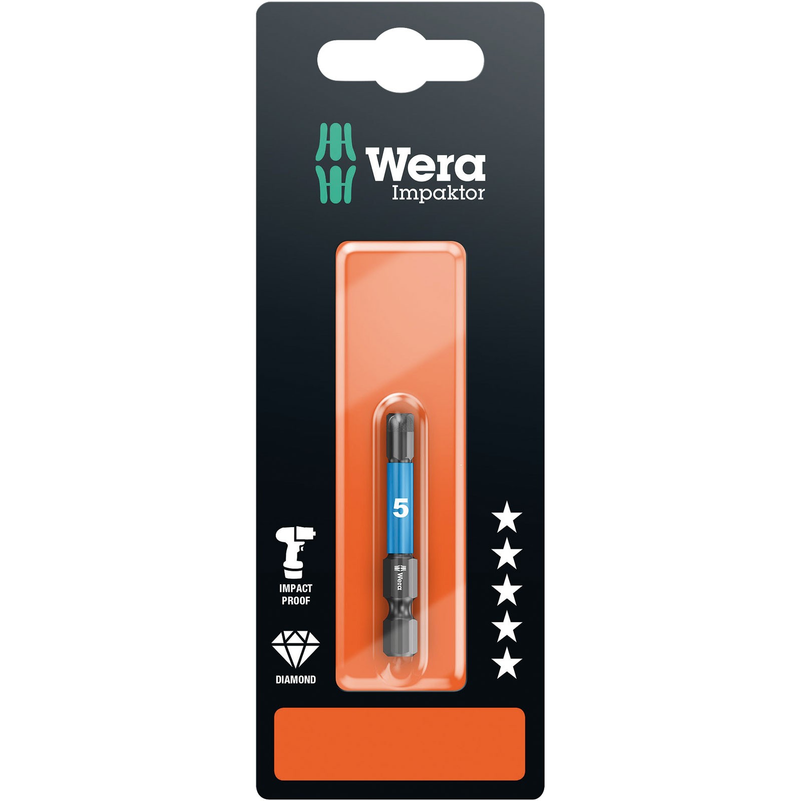 Wera 840/4 Impaktor Diamond Bits for Hex-Plus Socket Screws, SW5