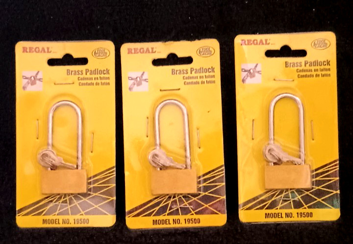 3 Regal Long Shank Brass Padlocks