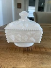 Vintage Westmoreland White Milk Glass Grape Pattern Covered Candy Dish With Lid