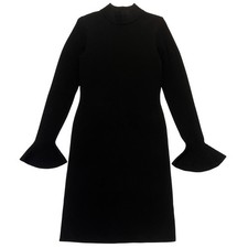 Michael Kors Black Elegant Mock Neck Bell Sleeve Knit Sweater Dress NWT Size S