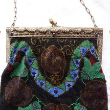Antique Micro Beaded Flapper Purse Heart Fruit Evening Bag Art Deco Oversized