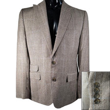 Stafford Signature Men's Wool Glen Plaid 42R Slim Blazer Sport Coat Brown Blue