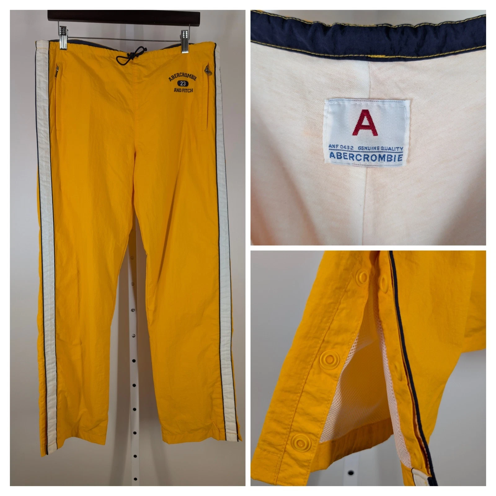 Abercrombie Fitch Vintage 90s Y2K Windbreaker Jersey Lined Yellow Track Pants