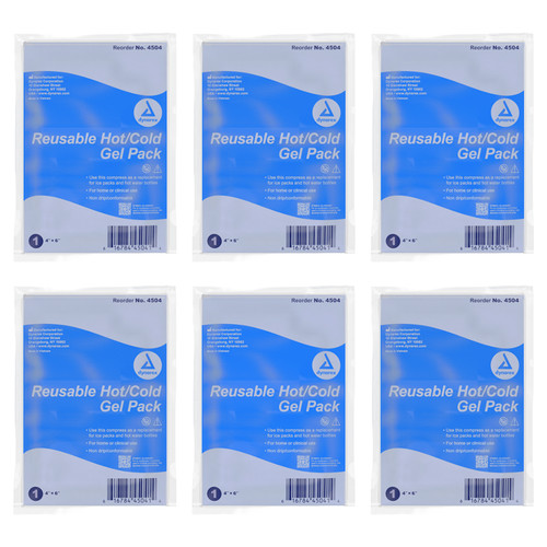 Dynarex Hot/Cold Reusable Gel Ice Packs for Home & Schools, 4" x 6" - Box of 6