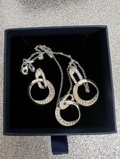 Silver Tone Jewelry Set with Clear Round Crystal Necklace and Earrings