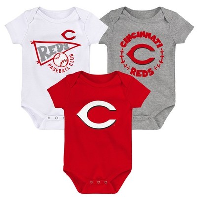 Infant Red/White/Heather Gray Cincinnati Reds Biggest Little Fan 3-Pack Bodysuit