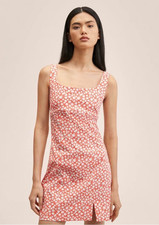 Mango MNG Anuska Women’s XXL Floral Wide Strap Mini Dress Orange White