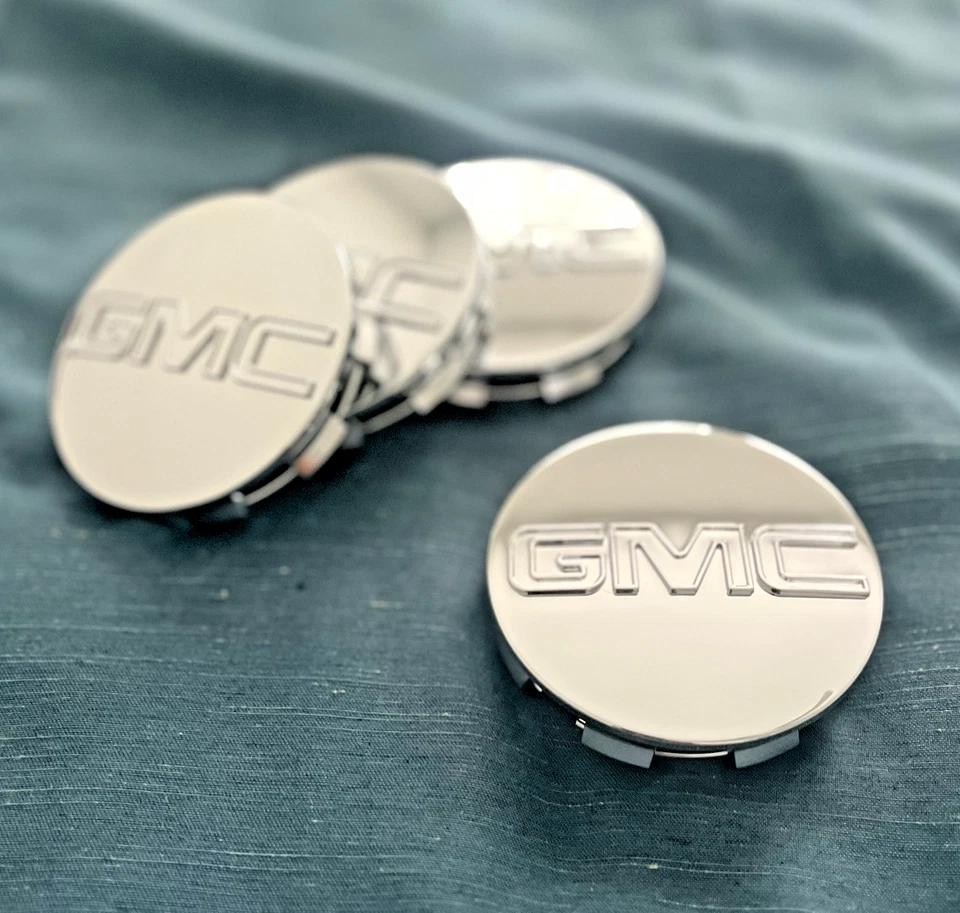 Tapacubos centrales de rueda 4x 83 mm 3,25 pulgadas GMC plateados brillantes para Sierra Yukon Denali Foto 3 de 4