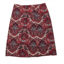 Talbots Paisley Print Button Front Knee Length Skirt Red Blue Women's Size 4