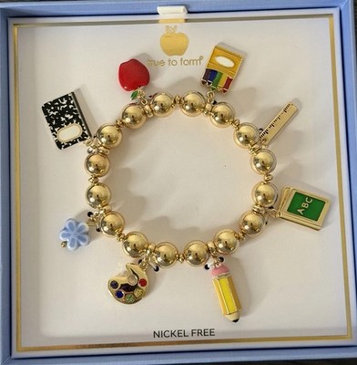 True to Form Charm Bracelet Best Teacher Gift Pencil Notebook Apple Ruler Art