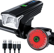 2025 Bike Light Set 3000Lux, Anti-Glare Front & Rear Lights, Waterproof, 5+6 Mod