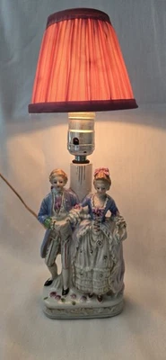 Vintage Porcelain Victorian Figurine Lamp Base Handpainted Japan Courting Couple - Image 1 of 4
