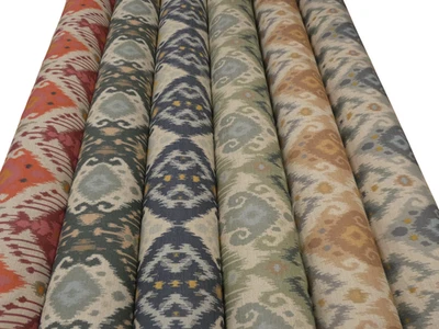 Tela Cojín Tapicería Cortina Algodón Mezcla Lino Diseño BOHO IKAT 6 Colores