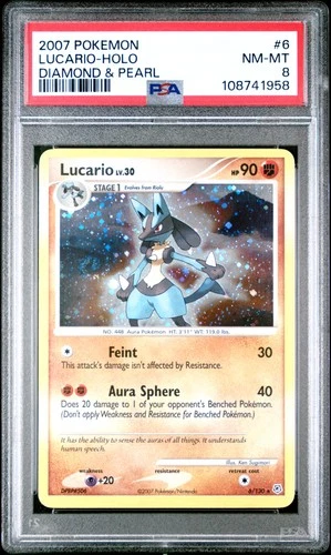 Pokemon Lucario Holo Diamond & Pearl 6/130 PSA 8