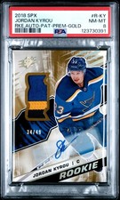 2018-19 Upper Deck SPx #R-KY Jordan Kyrou Rookie Tier 1 Gold RC Patch Auto PSA 8