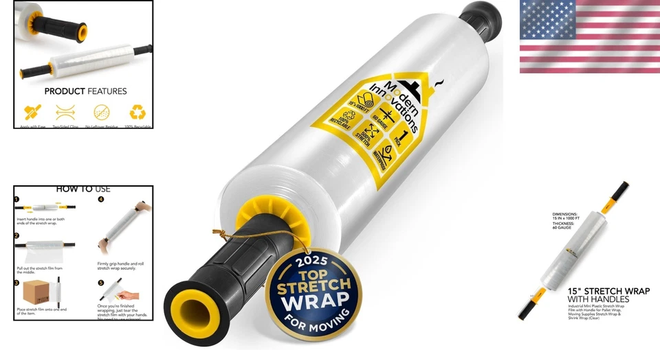 Stretch Wrap Roll 15 Inch Heavy Duty Plastic Shrink Wrap 1000 Feet for Moving... - Image 2 of 4