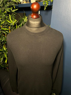 J. Rundhals Pullover Rundhals Piqué Struktur Baumwolle Strick Dunkelblau Herren Medium