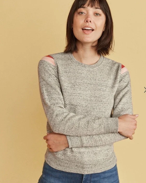 Sudadera retro polar Marine Layer XL gris jaspeado bancos cuello redondo Foto 4 de 4