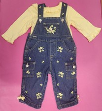 RARE Vintage Cradle Togs Embroidered Flower Overall Set Size 6-9 Months