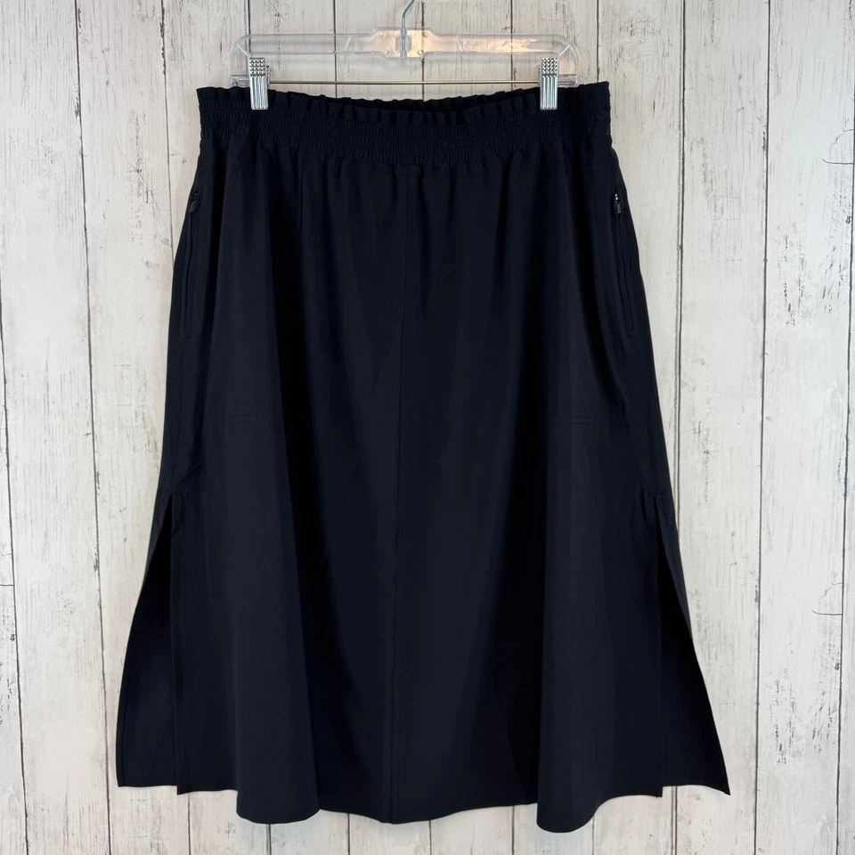 Athleta Black Savannah Midi Length Skirt UPF Paperbag Waist 798610 Size Large - Image 4 of 4