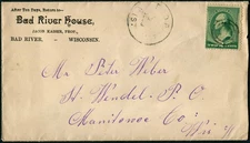 1888 Ashland to St Wendel WI Cover Bad River House Hotel Jacob Kaiser Manitowoc