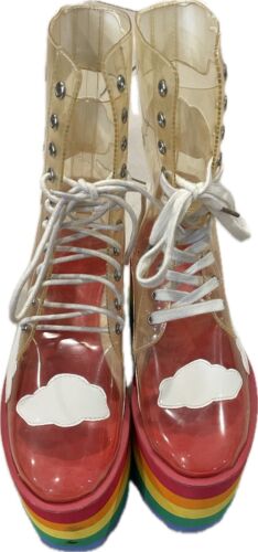 Current Mood Happy Daze Rainbow Clear Platforms Size 8M High Funky Retro Shoes - Picture 2 of 24