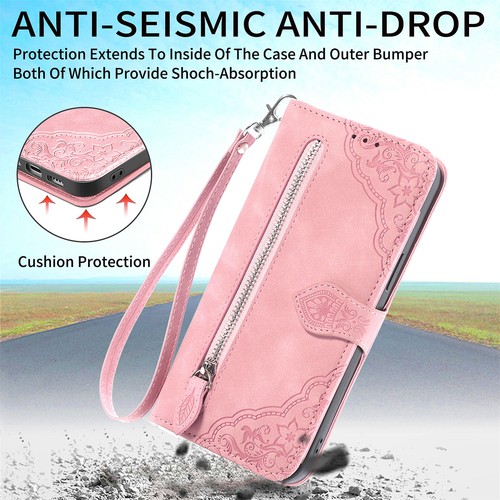For iPhone 16e 2025/16 Pro Max/15/14 Leather Zipper Wallet Stand Case with Strap - Picture 30 of 47