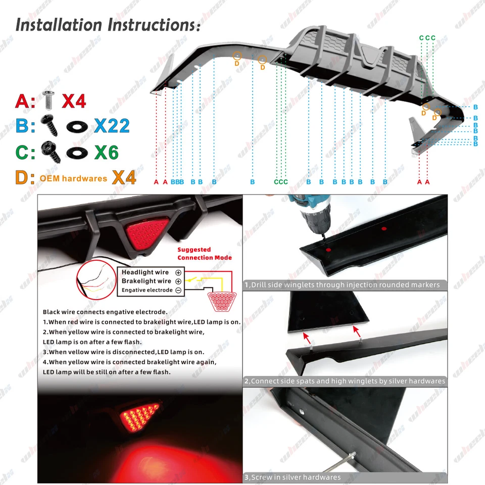 DIFUSOR DE PARACHOQUES TRASERO NEGRO BRILLANTE PARA TOYOTA CAMRY SE XSE 2018-2024 CON LUZ LED Foto 4 de 4